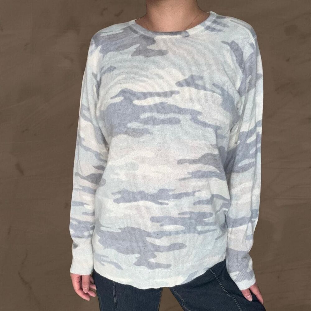 CHARTER CLUB Women's Luxury Cashmere Grey/Blue/Cream Camo Sweater Size L